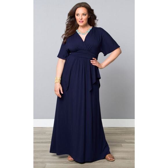 Kiyonna Navy Blue Maxi Dress Indie Flair Style Size 10 12 Kimono Sleeves Party - Picture 1 of 13